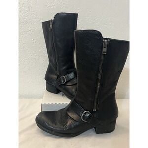 BORN AUBRA LEATHER BOOTS Size 8.5 M Double Zip Moto Harness Black D77103 EUC
